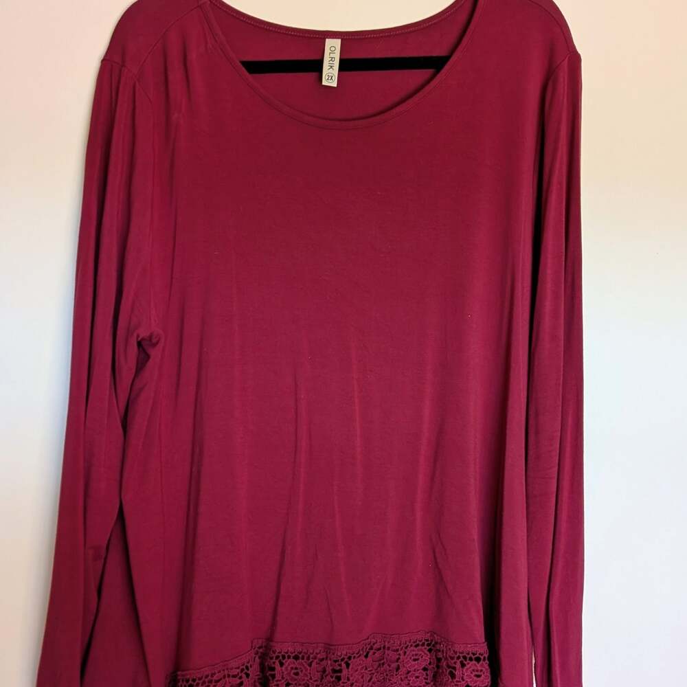 Crochet Accent Loose Fit Scoop Neck Top Women's XL Red Long Sleeve NWT Fairy